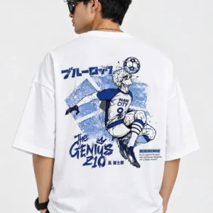 Premium white Blue Lock Nagi Seishiro oversized drop shoulder T-shirt with back print