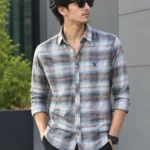 Premium Executive grey charcoal and orange plaid shirt for men