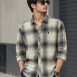 Premium Heritage plaid shirt in beige and navy for men