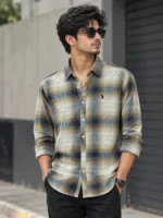 Premium Heritage plaid shirt in beige and navy for men