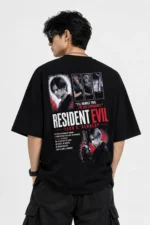 Premium black Resident Evil Leon Kennedy oversized drop shoulder T-shirt with back print