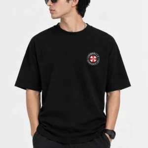 Premium black Resident Evil Leon Kennedy oversized drop shoulder T-shirt with back print