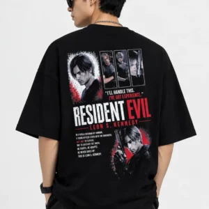 Premium black Resident Evil Leon Kennedy oversized drop shoulder T-shirt with back print