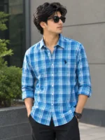 Premium Royale blue and white plaid shirt for men