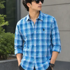 Premium Royale blue and white plaid shirt for men