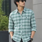 Premium sage green and white plaid shirt for men