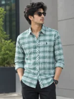 Premium sage green and white plaid shirt for men