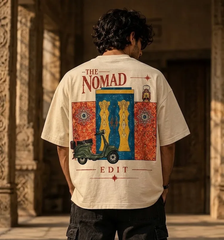 premium-nomad-cream-drop-shoulder-t-shirt.jpg Menzoa Premium Nomad Cream Drop Shoulder T-Shirt with Vintage Back Print